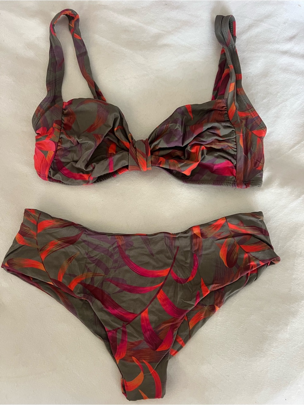 ARPA Olive Tropical Print Bikini Set with Pink & Orange Accents